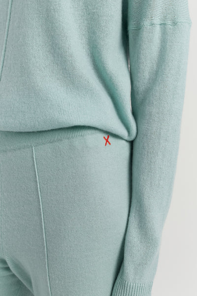 Dusty-Mint Wool-Cashmere Wide-Leg Track Pants