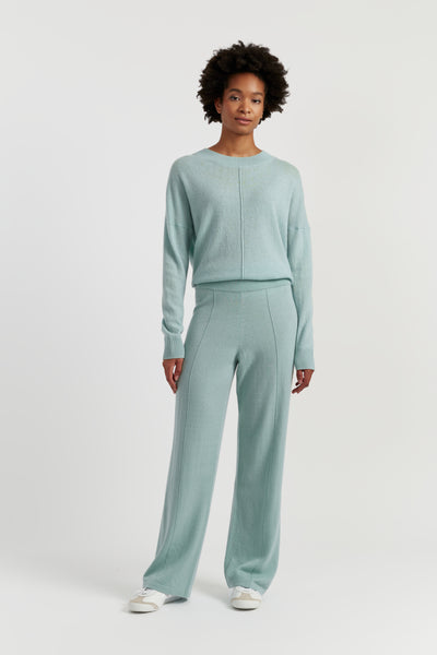 Dusty-Mint Wool-Cashmere Wide-Leg Track Pants