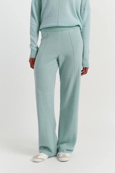 Dusty-Mint Wool-Cashmere Wide-Leg Track Pants