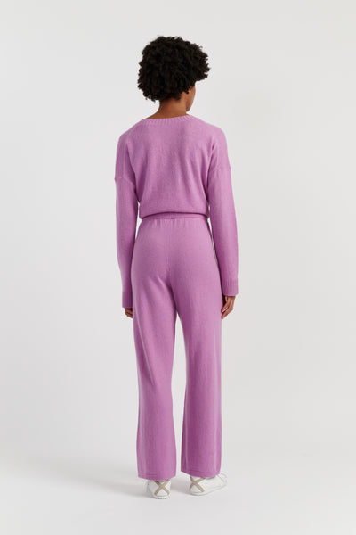 Lilac Wool-Cashmere Wide-Leg Track Pants