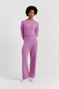 Lilac Wool-Cashmere Wide-Leg Track Pants