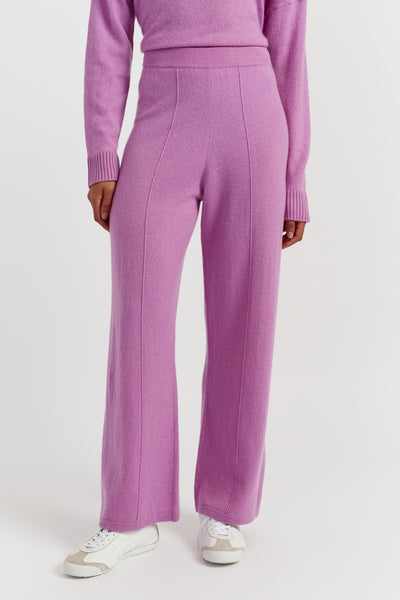 Lilac Wool-Cashmere Wide-Leg Track Pants