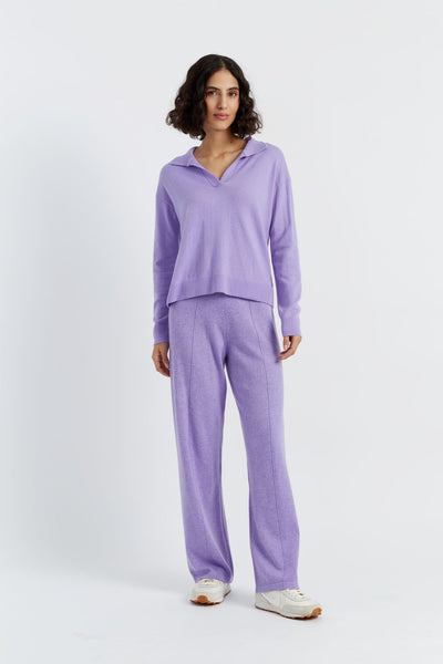 Lavender Wool-Cashmere Collared Sweater