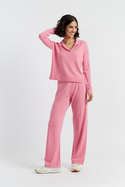 Pink Wool-Cashmere Collared Sweater