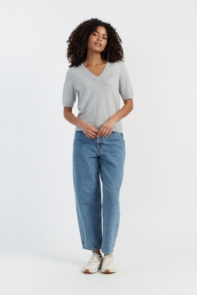Light-Grey Wool-Cashmere V-Neck T-shirt image 4