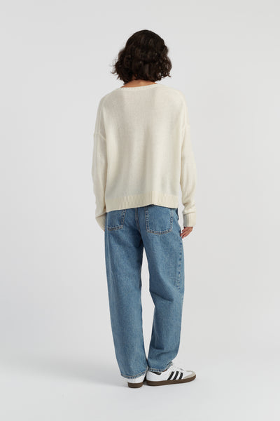 Cream Wool-Cashmere Light Relaxed Sweater