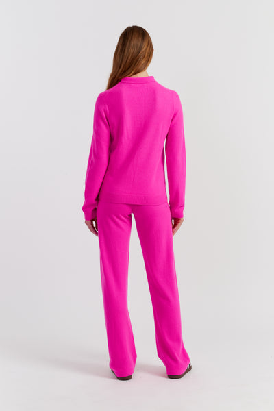 Fuchsia Wool-Cashmere Polo Sweater