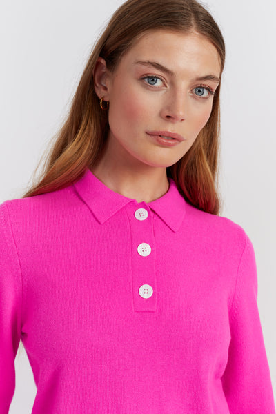 Fuchsia Wool-Cashmere Polo Sweater