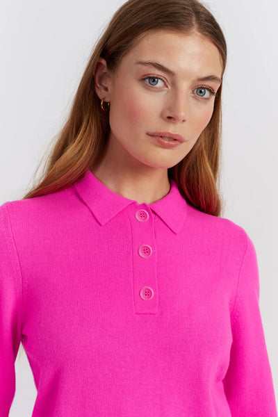 Fuchsia Wool-Cashmere Polo Sweater