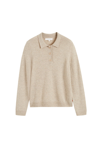 Beige long-sleeve polo shirt on a white background