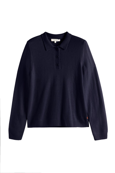 Navy Wool-Cashmere Polo Sweater