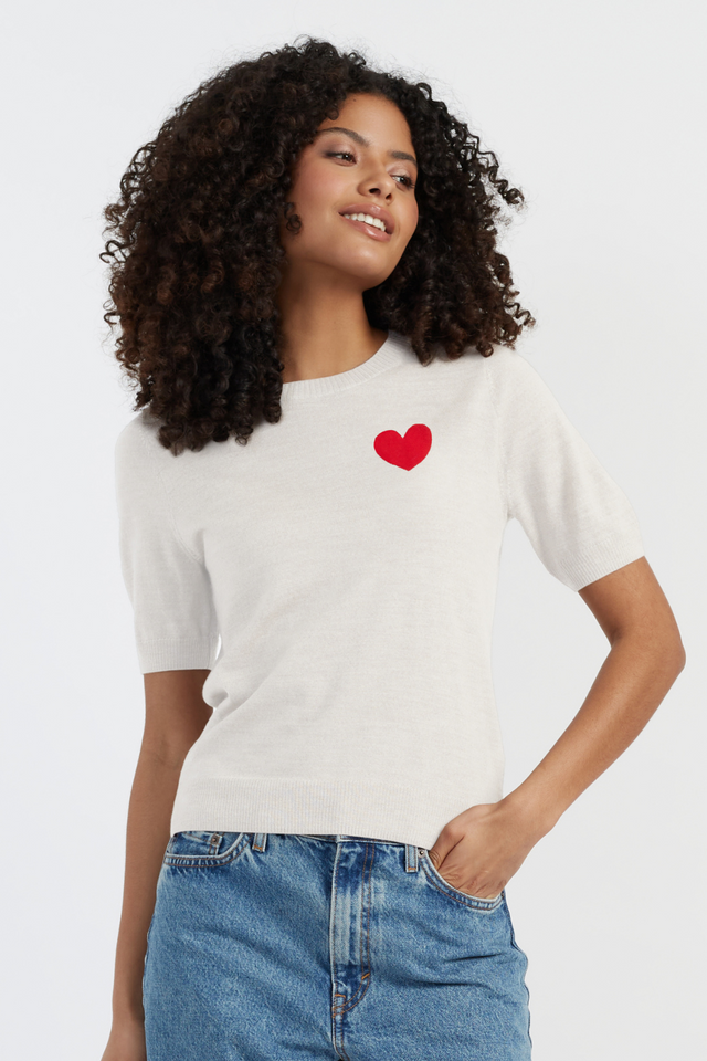 Cream Merino Heart Breton T-shirt image 1