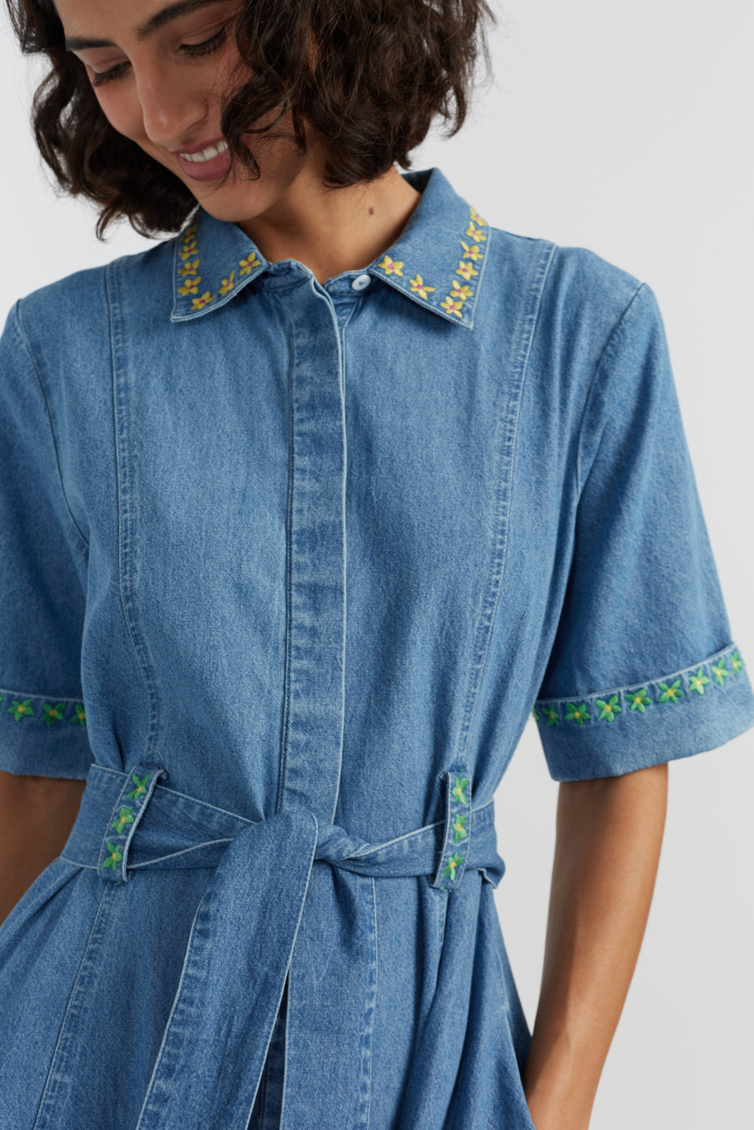 Blue Cotton Chambray Buttercup Shirt Dress - Chinti & Parker UK Blue Cotton Chambray Buttercup Shirt Dress - Chinti & Parker UK