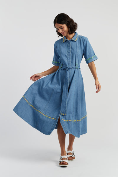Blue Cotton Chambray Buttercup Shirt Dress