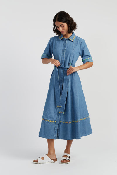 Blue Cotton Chambray Buttercup Shirt Dress