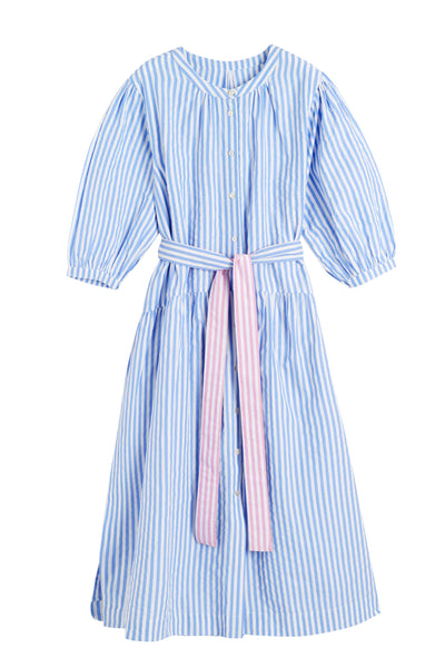 Blue Cotton Oxford Stripe Dress
