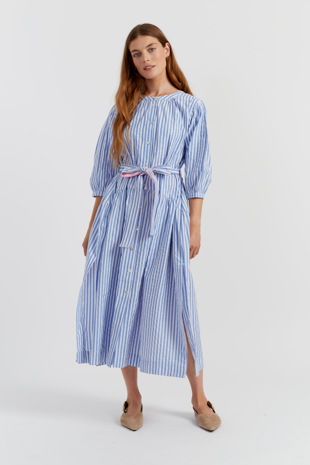 Blue Cotton Oxford Stripe Dress