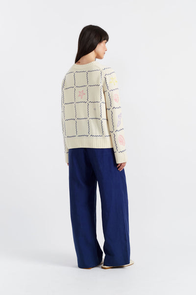 Cream Wool-Cashmere La Mer Embroidered Sweater