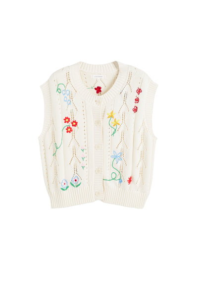 Cream Cotton Hand Embroidered Floral Tank