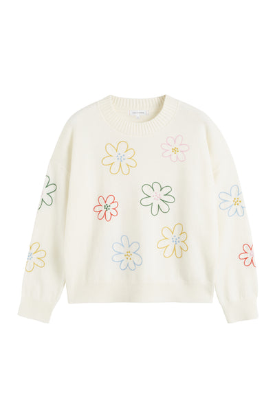 Cream Wool-Cashmere Garden Flowers Sweater
