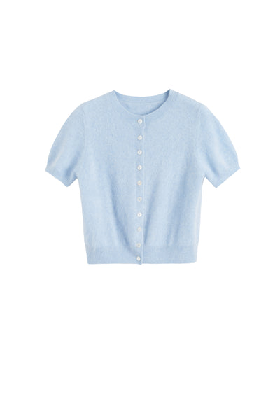 Baby-Blue Brushed Pure Cashmere Button Tee