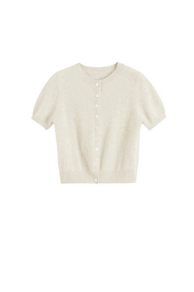 Cream Brushed Pure Cashmere Button Tee