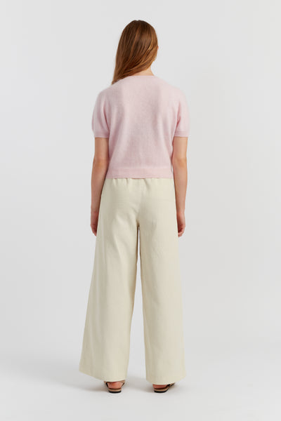 Peachy-Pink Brushed Pure Cashmere Button Tee