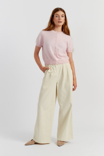 Peachy-Pink Brushed Pure Cashmere Button Tee