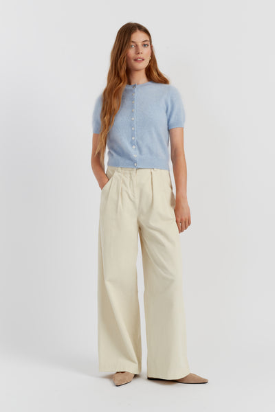 Baby-Blue Brushed Pure Cashmere Button Tee