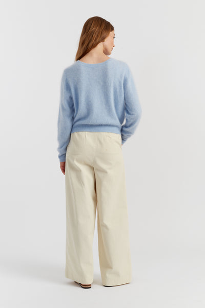 Baby-Blue Brushed Pure Cashmere Sweater
