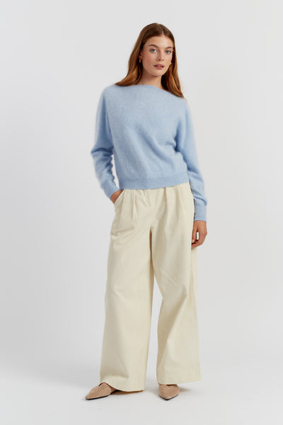 Baby-Blue Brushed Pure Cashmere Sweater