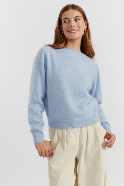 Baby-Blue Brushed Pure Cashmere Sweater