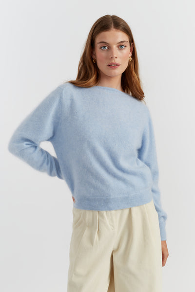 Baby-Blue Brushed Pure Cashmere Sweater