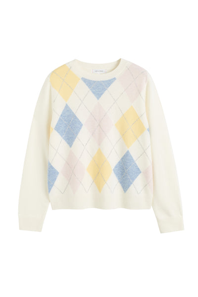 Cream Wool-Cashmere Argyle Sweater