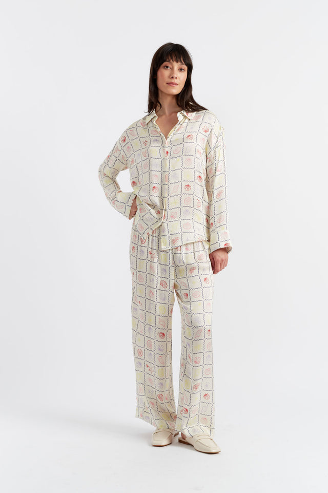 Cream Viscose-Rayon La Mer Trousers image 1
