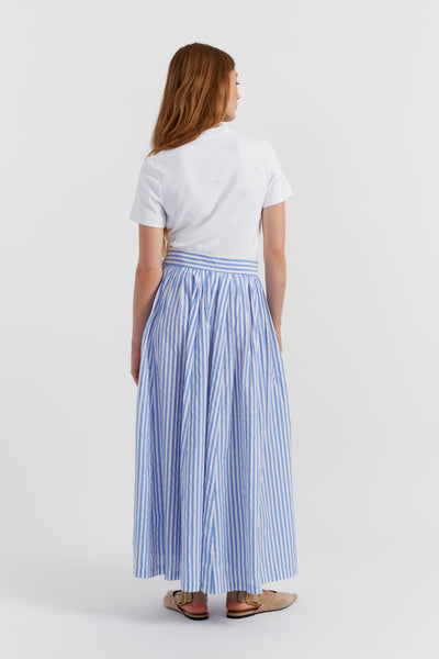 Blue Cotton Oxford Stripe Skirt