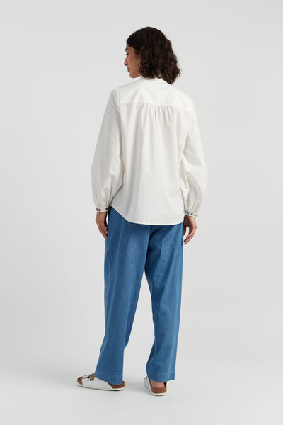 Cream Cotton Frill Embroidery Shirt