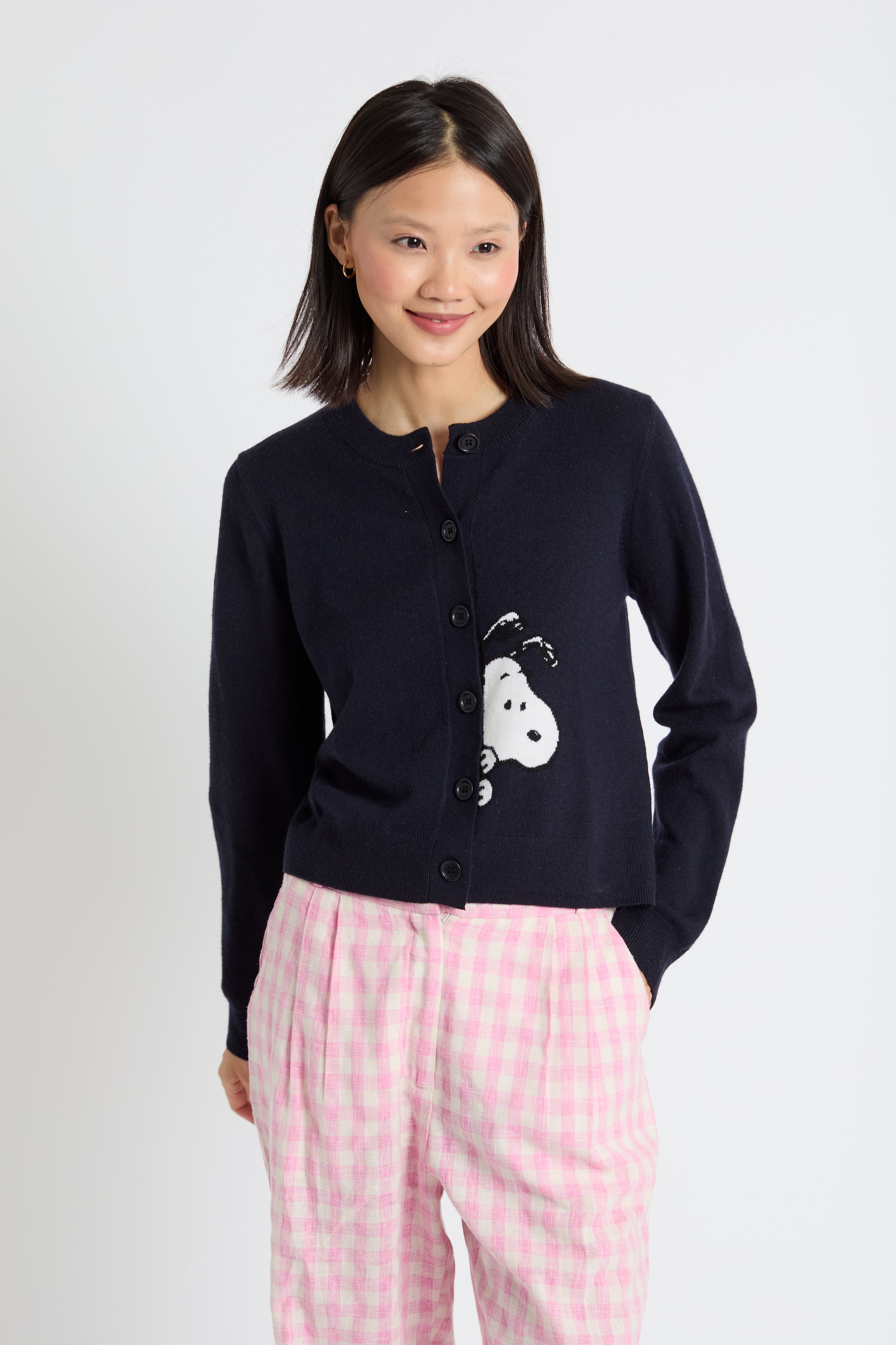 Navy Wool-Cashmere SneEky Snoopy Cardigan - Chinti & Parker UK