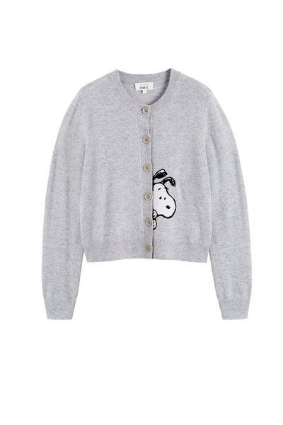 Grey cardigan with a cartoon character on a white background