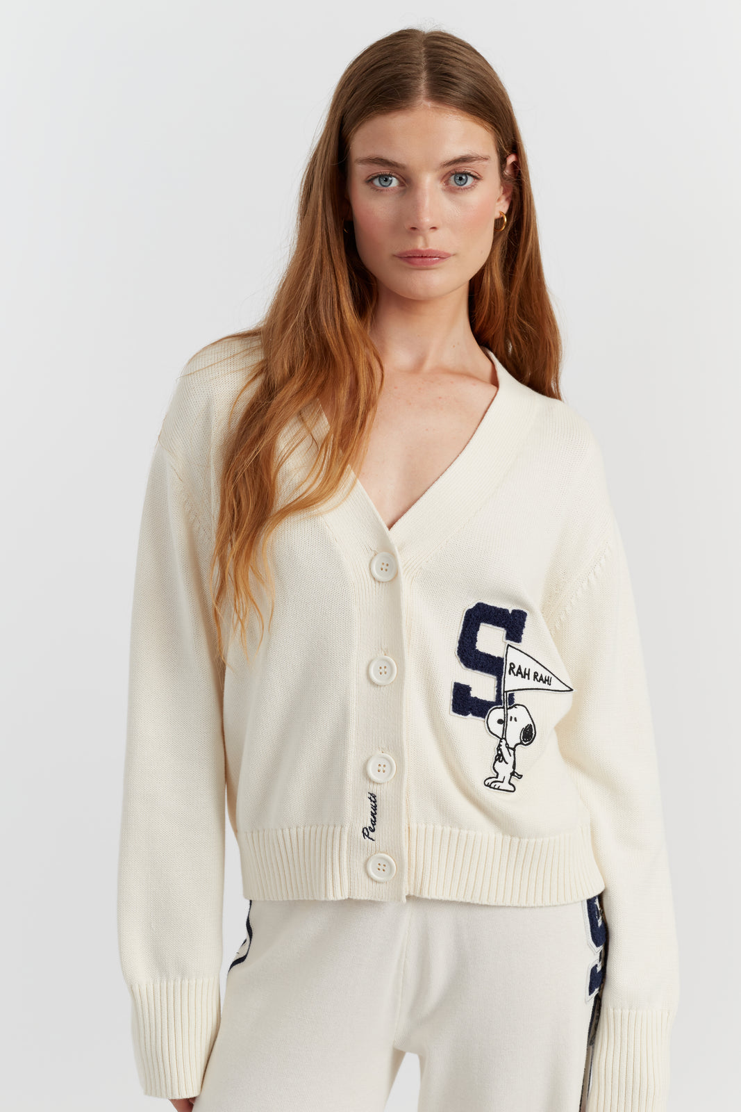 Cream Cotton Snoopy Varsity Cardigan - Chinti & Parker UK