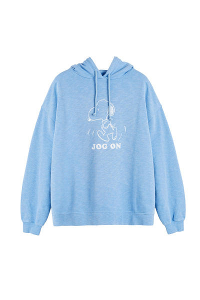 Light blue hoodie with a white graphic and text on a white background