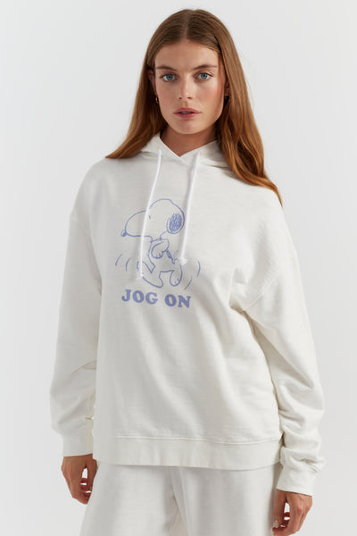 Cream Cotton Jog On Snoopy Hoodie