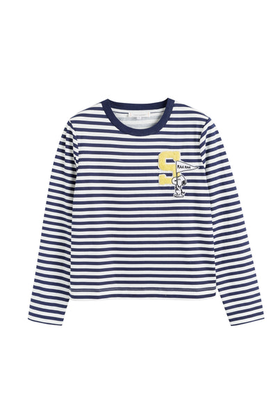 Navy Cotton Snoopy Varsity Long Sleeve T-shirt