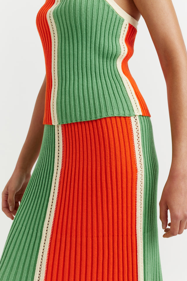 Green-Orange Cotton Riviera Colourblock Skirt image 4