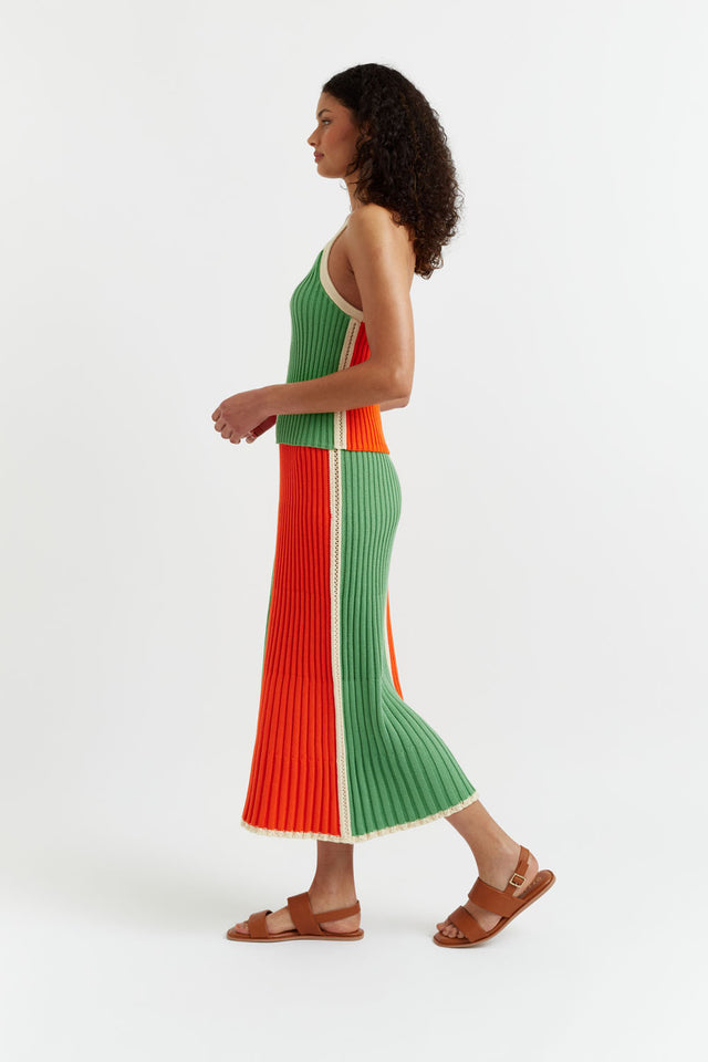 Green-Orange Cotton Riviera Colourblock Skirt image 6