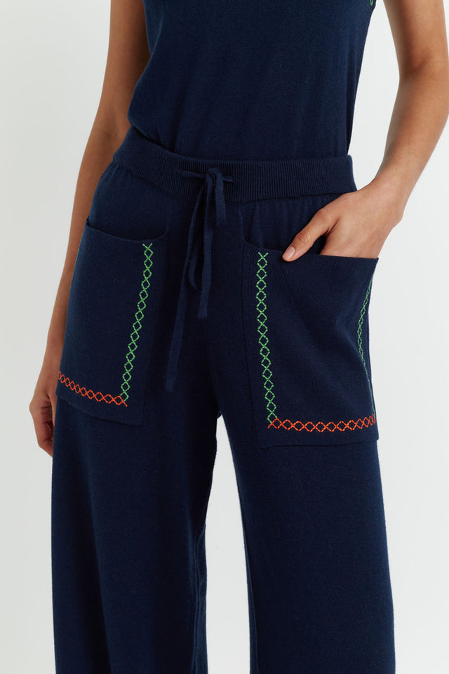 Navy Cotton-Cashmere Santorini Trousers image 4