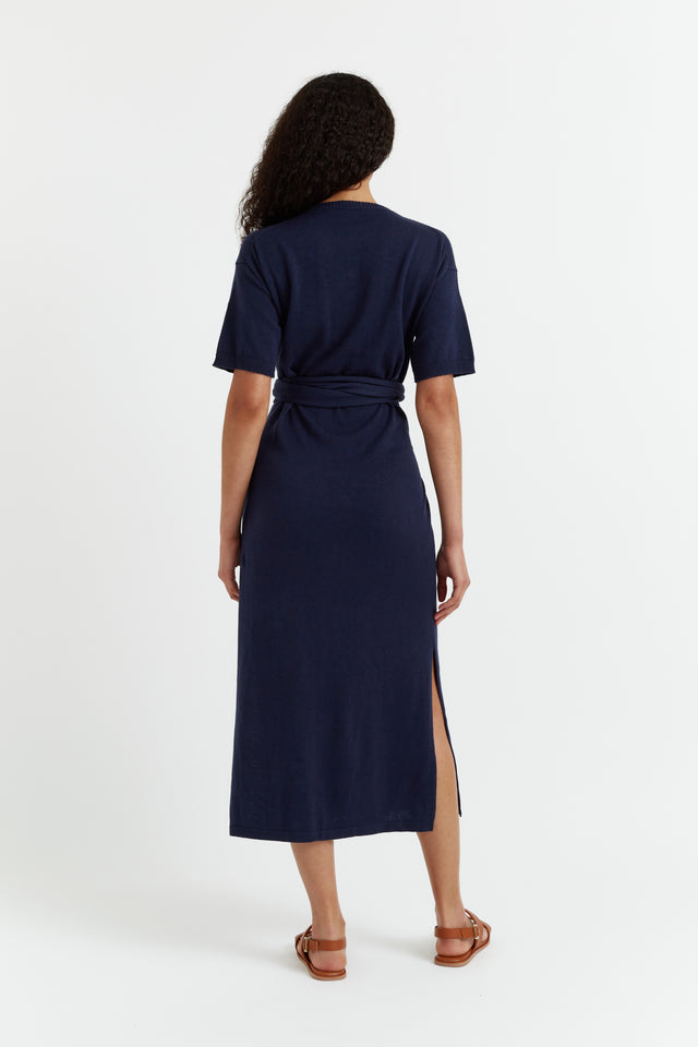 Navy Linen-Cotton Monaco Dress image 3