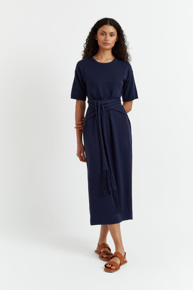 Navy Linen-Cotton Monaco Dress image 1