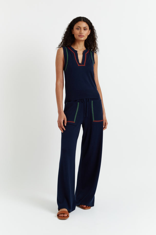 Navy Cotton-Cashmere Santorini Trousers image 1
