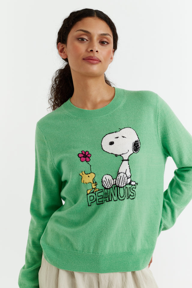 Green Wool-Cashmere Flower Power Peanuts Sweater image 1